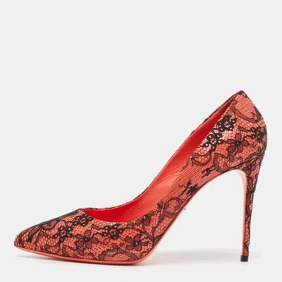 Pre-owned Dolce & Gabbana Pink/black Lace And Patent Leather Pointed Toe Pumps Size 39