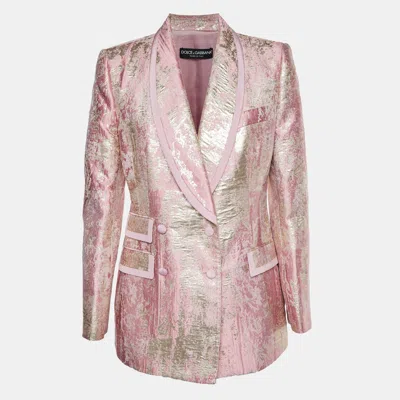 Pre-owned Dolce & Gabbana Pink/gold Metallic Jacquard Double Breasted Jacket M