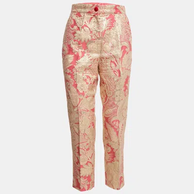 Pre-owned Dolce & Gabbana Pink/gold Paisley Brocade Trousers S