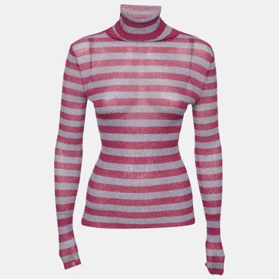 Pre-owned Dolce & Gabbana Pink/purple Striped Lamé Knit Turtle Neck Top S