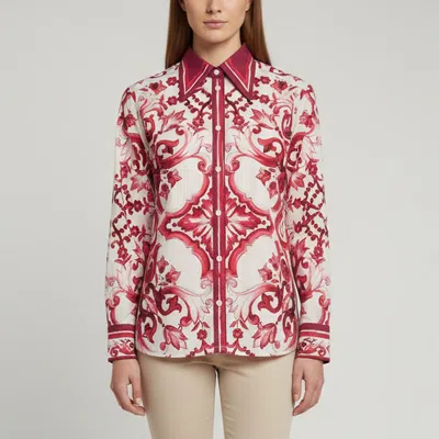 Pre-owned Dolce & Gabbana Pink/white Majolica Print Poplin Shirt M