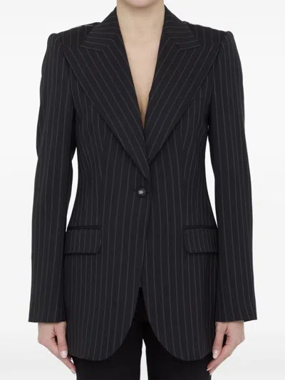 Dolce & Gabbana Single-breasted Pinstripe Wool Jacket In Black