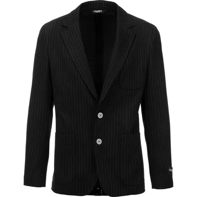Dolce & Gabbana Pinstripe Buttoned Cuff Jacket In Nero
