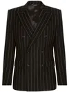 Dolce & Gabbana Double-breasted Jacket In Pinstripe Stretch Wool In Black
