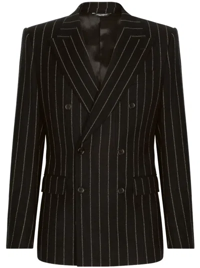 Dolce & Gabbana Double-breasted Jacket In Pinstripe Stretch Wool In Multicolor