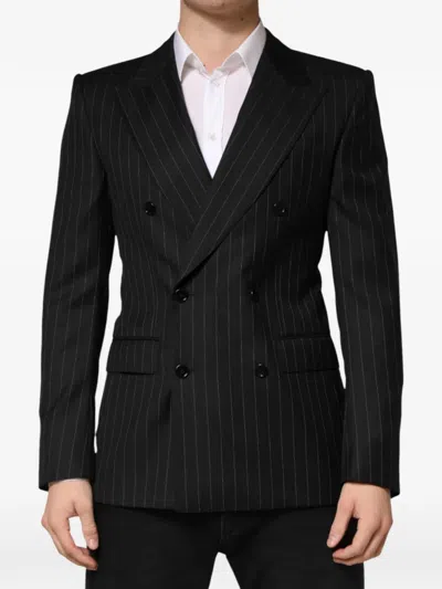 Dolce & Gabbana Pinstripe Double-breasted Blazer In Black