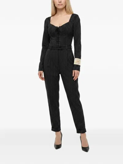Dolce & Gabbana Pinstripe Lace-up Jumpsuit In Black