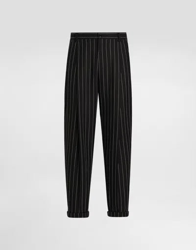 Dolce & Gabbana Pinstripe Linen-blend Pants With Double Darts In Multicolor