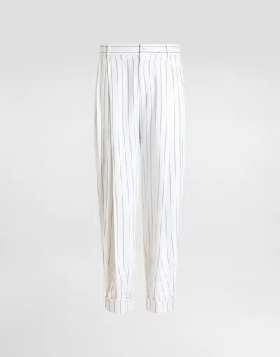 Dolce & Gabbana Pinstripe Linen-blend Pants With Double Darts In Multicolor