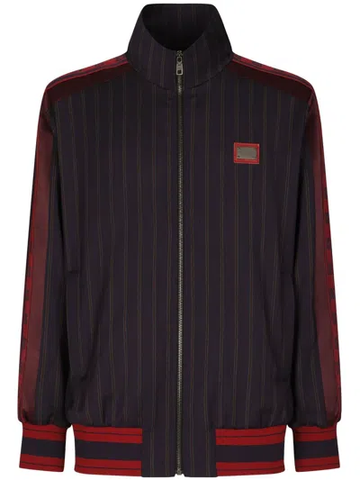 Dolce & Gabbana Pinstripe Wool Jacket With Branded Tag In Multicolor