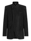 Dolce & Gabbana Pinstripe Wool Blend Single Breasted Coat In Black