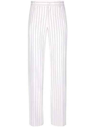 Dolce & Gabbana Straight-leg Striped Wool Trousers In White