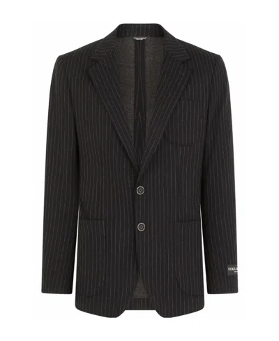 Dolce & Gabbana Pinstripe-pattern Single-breasted Blazer In Black