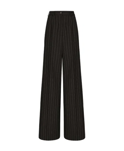 DOLCE & GABBANA DOLCE  GABBANA HIGH-WAIST PINSTRIPE-PRINTED WIDE-LEG TROUSERS