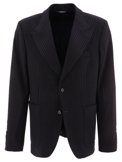 Dolce & Gabbana Pinstripe Single Breasted Stretch Jacket In Black
