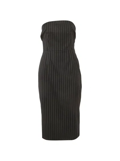 Pre-owned Dolce & Gabbana Pinstripe Strapless Midi Dress In Black