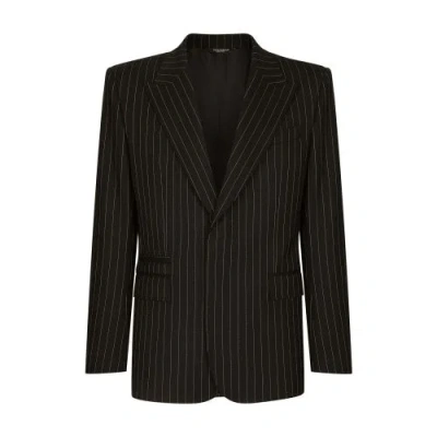 Dolce & Gabbana Pinstripe Stretch Wool Sicilia-fit Jacket In Striped