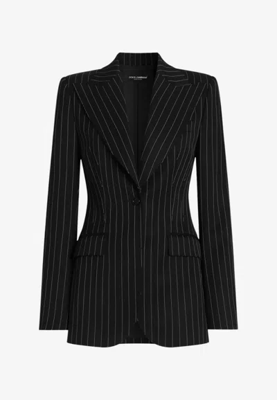 Dolce & Gabbana Pinstripe Tailored Jacket In Black