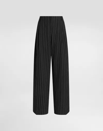 Dolce & Gabbana Pinstripe Trousers In Virgin Wool And Linen In Multi