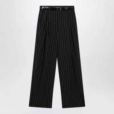 Dolce & Gabbana Pinstripe Virgin Wool And Linen Trousers In Black