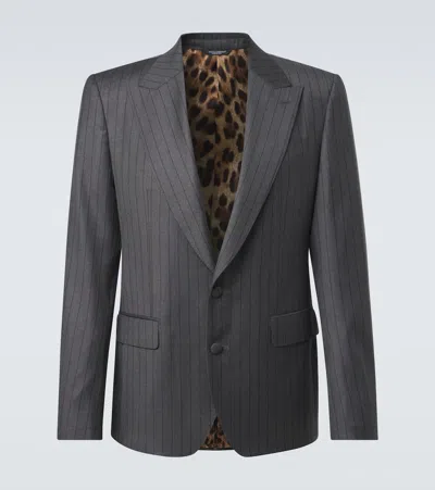 Dolce & Gabbana Pinstripe Virgin Wool Blazer In Gray