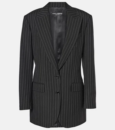 Dolce & Gabbana Pinstripe Virgin Wool Blazer In Grey