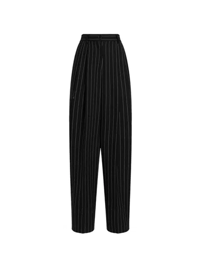 Dolce & Gabbana Pinstripe Virgin Wool Trousers In Black