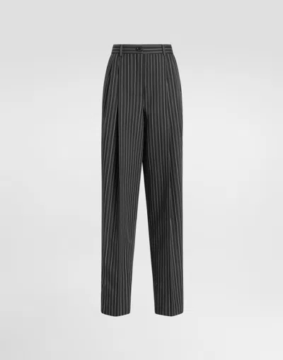 Dolce & Gabbana Pinstripe Virgin Wool Trousers In Multi