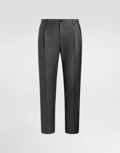 Dolce & Gabbana Pinstripe Virgin Wool Trousers In Gray