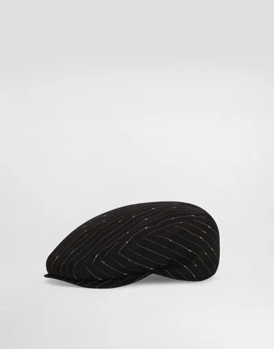 Dolce & Gabbana Pinstripe Viscose Flat Cap In Black