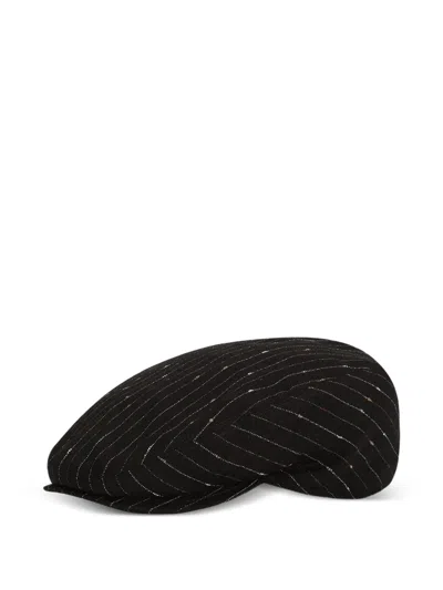 Dolce & Gabbana Pinstripe Viscose Flat Cap In Black