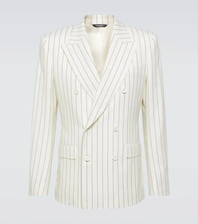 Dolce & Gabbana Pinstripe Wool And Silk Blazer In White