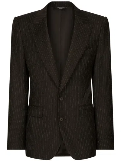Dolce & Gabbana Pinstripe Wool Blazer In Black