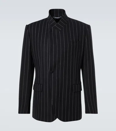 Dolce & Gabbana Pinstripe Wool-blend Blazer In Black