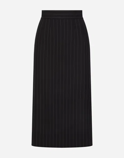 DOLCE & GABBANA PINSTRIPE WOOL CALF-LENGTH SKIRT