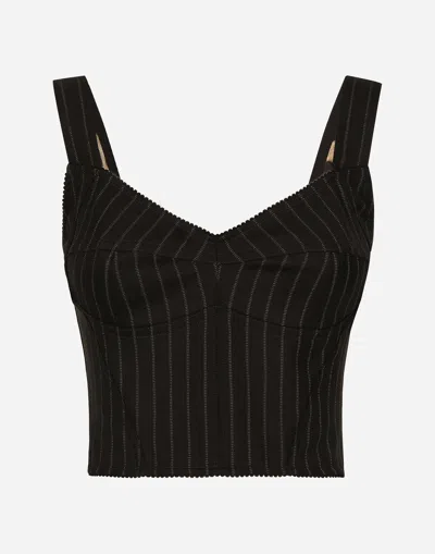 DOLCE & GABBANA PINSTRIPE WOOL CORSET TOP