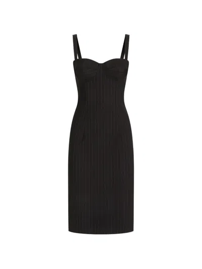 Dolce & Gabbana Pinstripe Wool Dress In Black