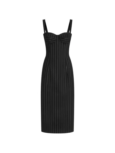 Dolce & Gabbana Pinstripe Wool Dress In Black