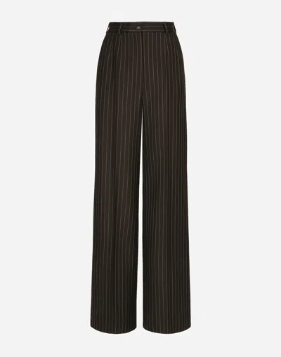 Dolce & Gabbana Pinstripe Wool Palazzo Pants In Brown
