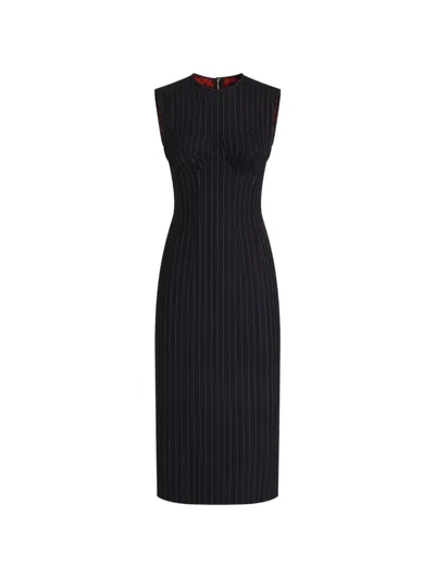Dolce & Gabbana Pinstripe Wool Sheath Dress In Blue