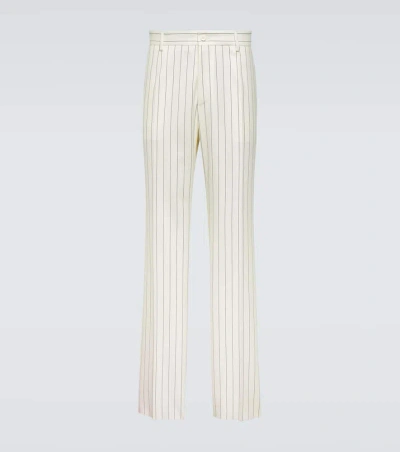 Dolce & Gabbana Pinstripe Wool Suit Trousers In White