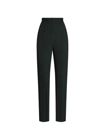 Dolce & Gabbana Pinstripe Wool Trousers In Black