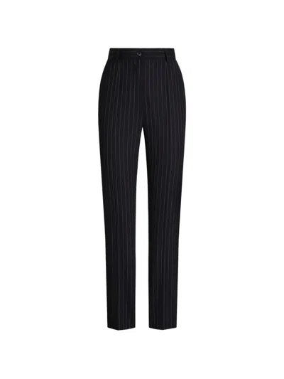 Dolce & Gabbana Pinstripe Wool Trousers In Black