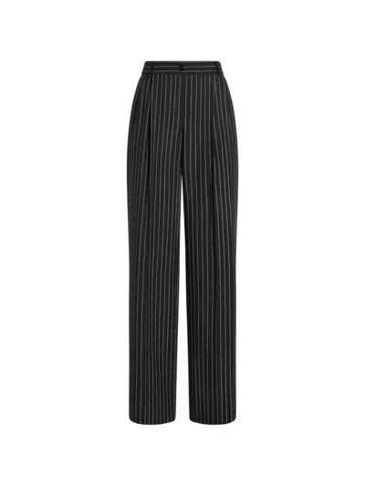 Dolce & Gabbana Pinstripe Wool Trousers In Black