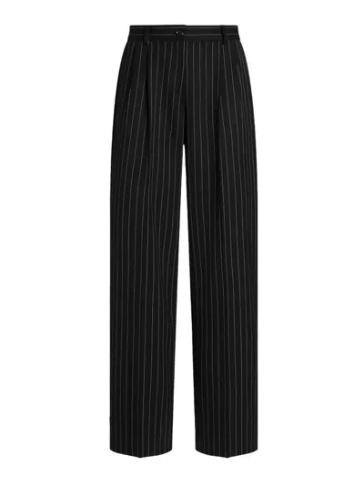 Dolce & Gabbana Pinstripe Wool Trousers In Black