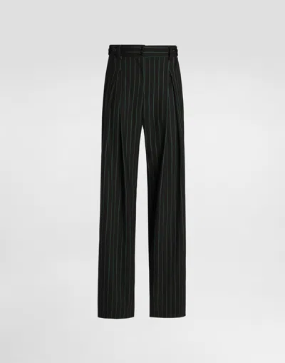 Dolce & Gabbana Pinstripe Wool Trousers In Multicolor