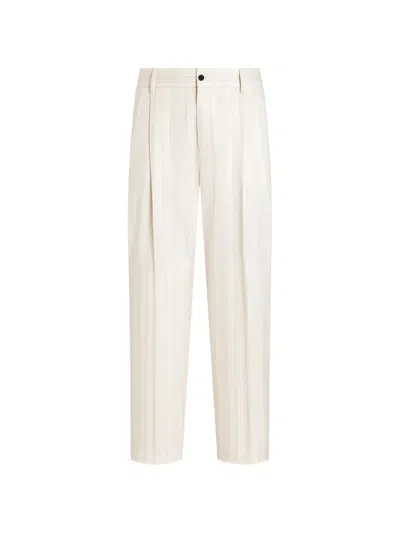 Dolce & Gabbana Pinstripe Wool Trousers In Animal Print