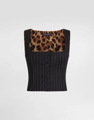 Dolce & Gabbana Pinstripe Wool Vest In Multicolor