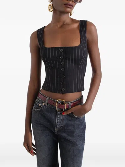 Dolce & Gabbana Pinstripe Wool Waistcoat In Black