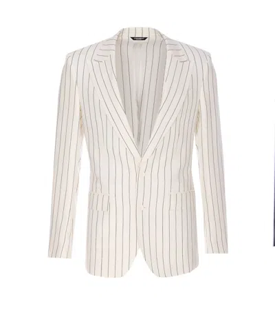 Dolce & Gabbana Pinstriped Blazer In White